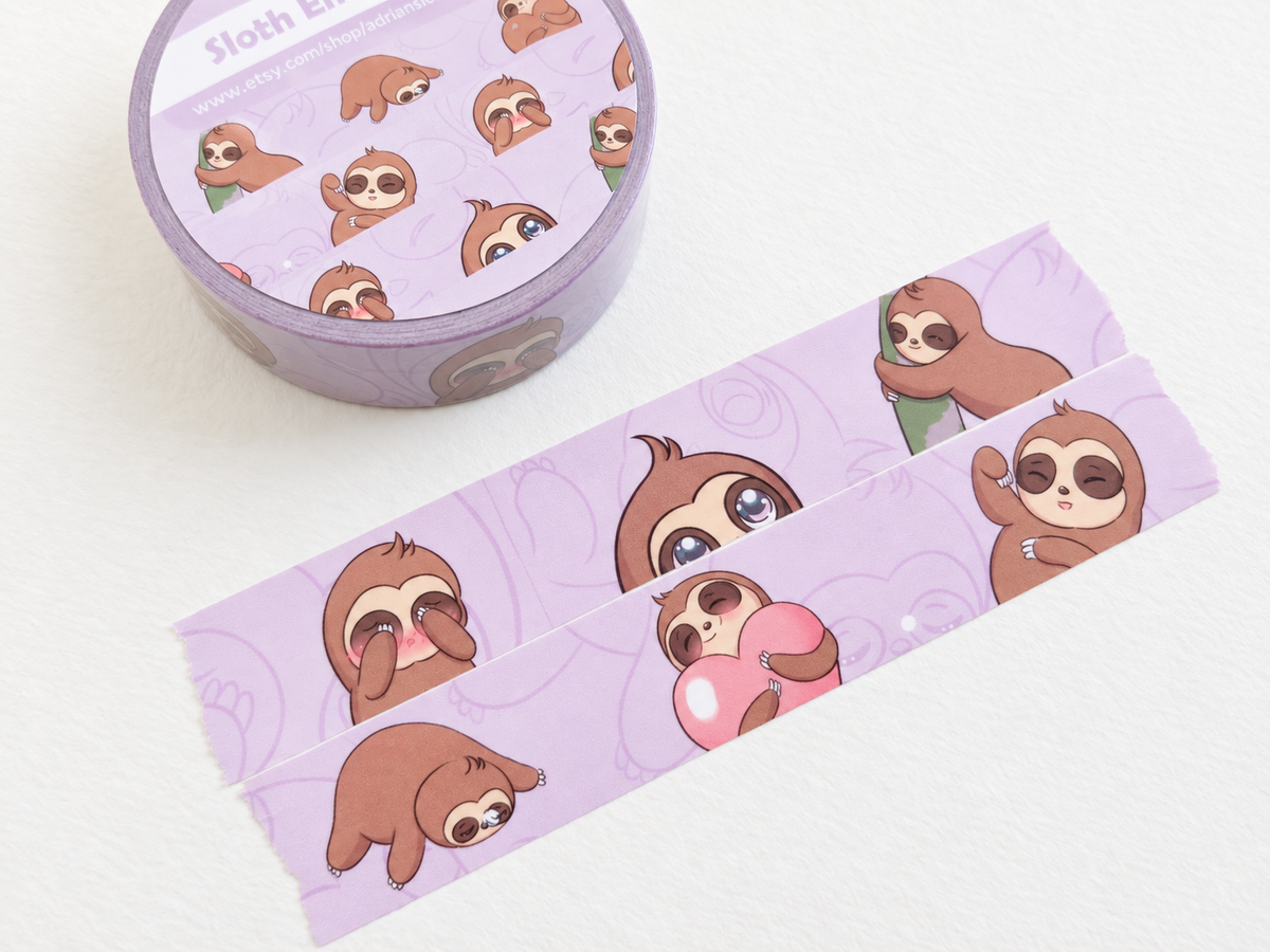 Kawaii Sloth Washi Tape | Adrian Sloth Art
