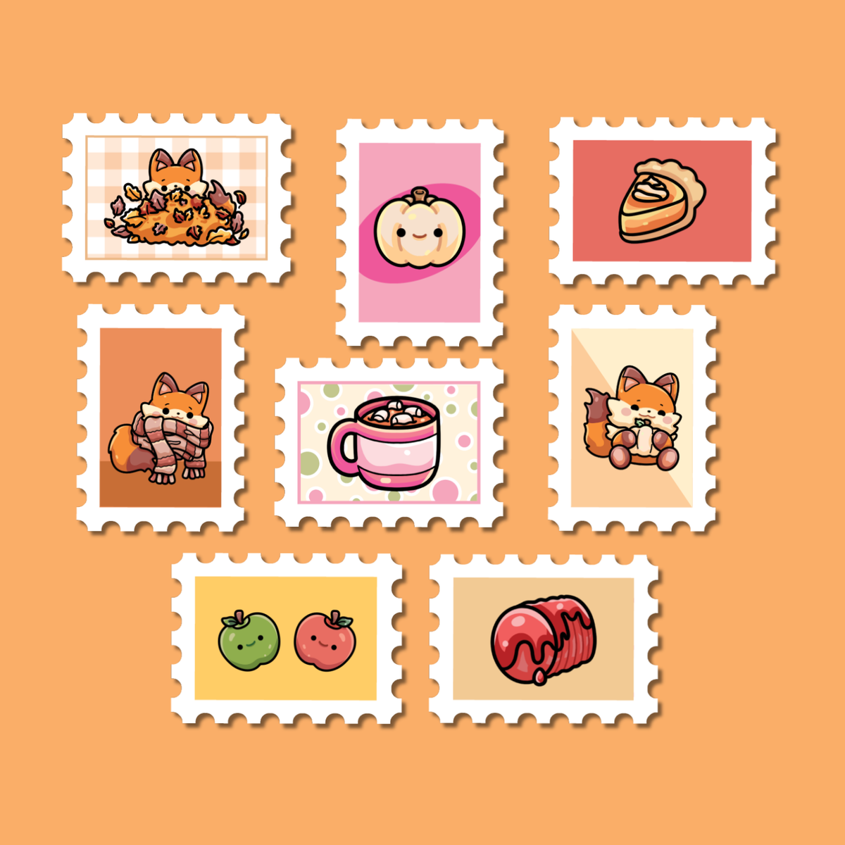 Autumn Foxes 16 Stamp Sticker Flake Set | Papertail Fox