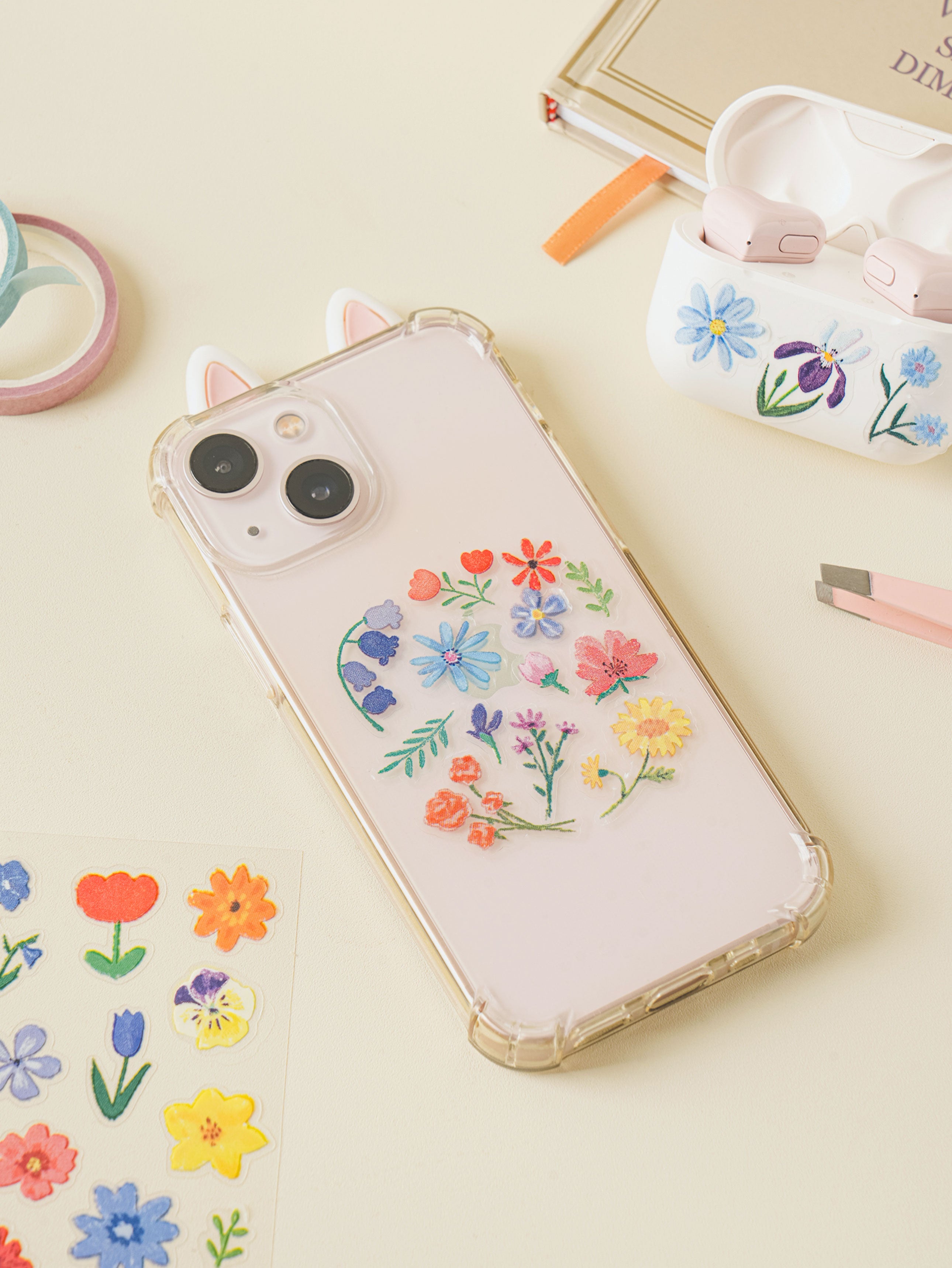 Watercolor Flower 3 Sheet Sticker Set by Daiso | Papertail Fox