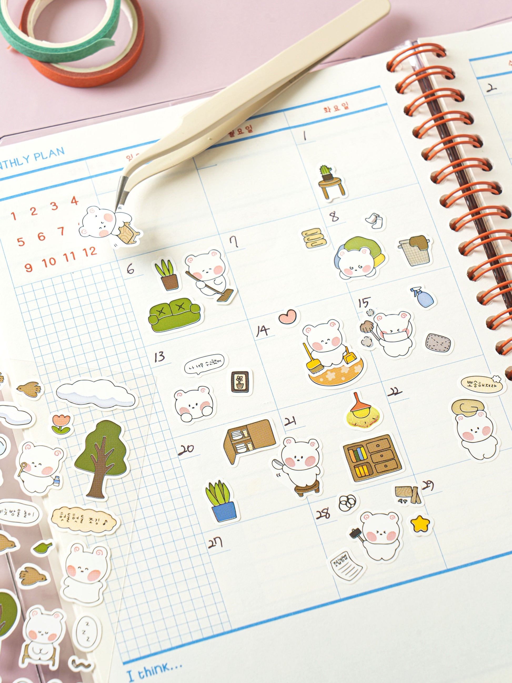 Rosy Cheek Bear Daily Life 4 Sheet Sticker Set by Daiso | Papertail Fox