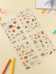World Travel Landmark 4 Sheet Sticker Set by Daiso | Papertail Fox