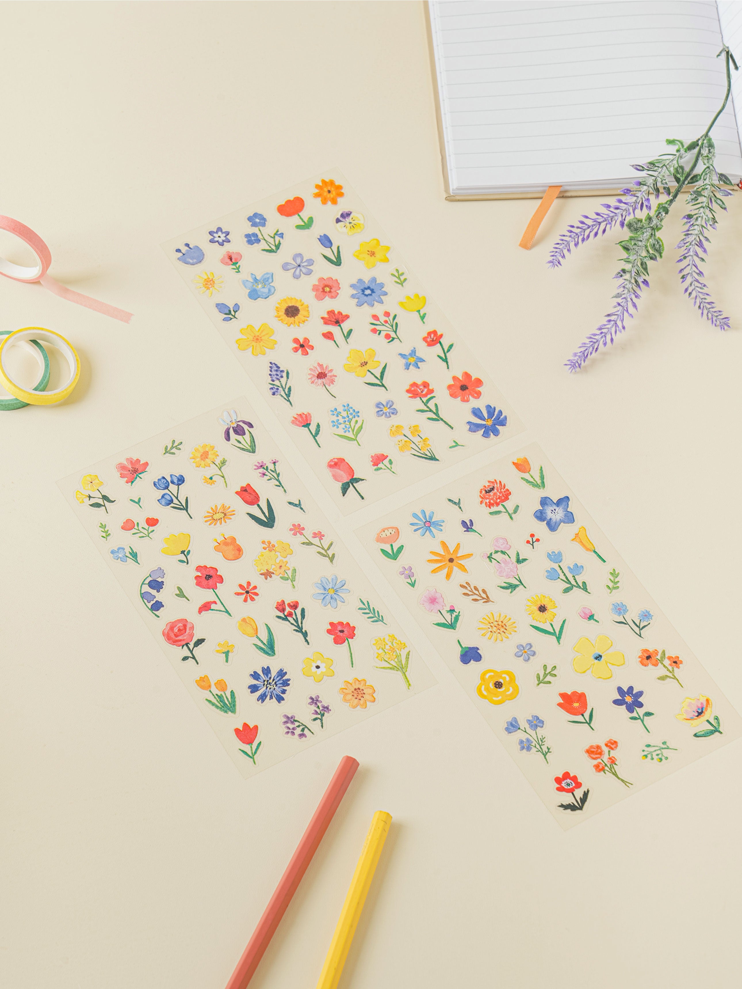 Watercolor Flower 3 Sheet Sticker Set by Daiso | Papertail Fox