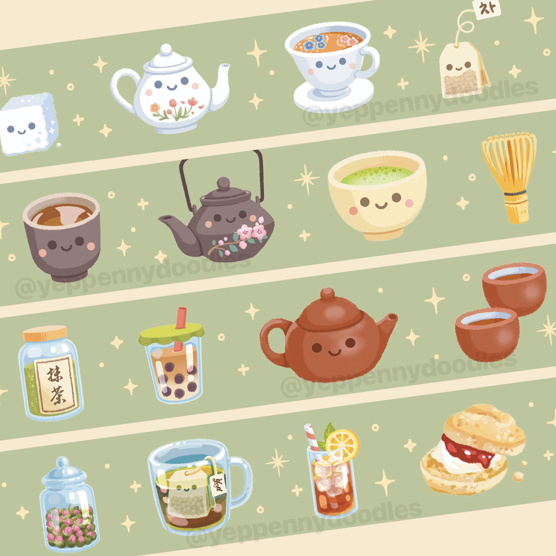 Teas & Tales Washi Tape by Yeppenny Doodles | Papertail Fox