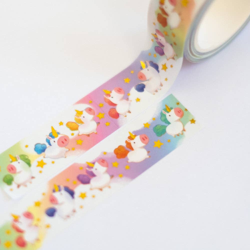 Rainbow Unicorns Gold Foil Washi Tape | Birdie Tam