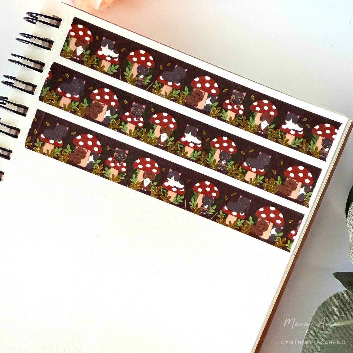 Mushroom Cats Gold Foil Washi Tape | Meow Amor Creative
