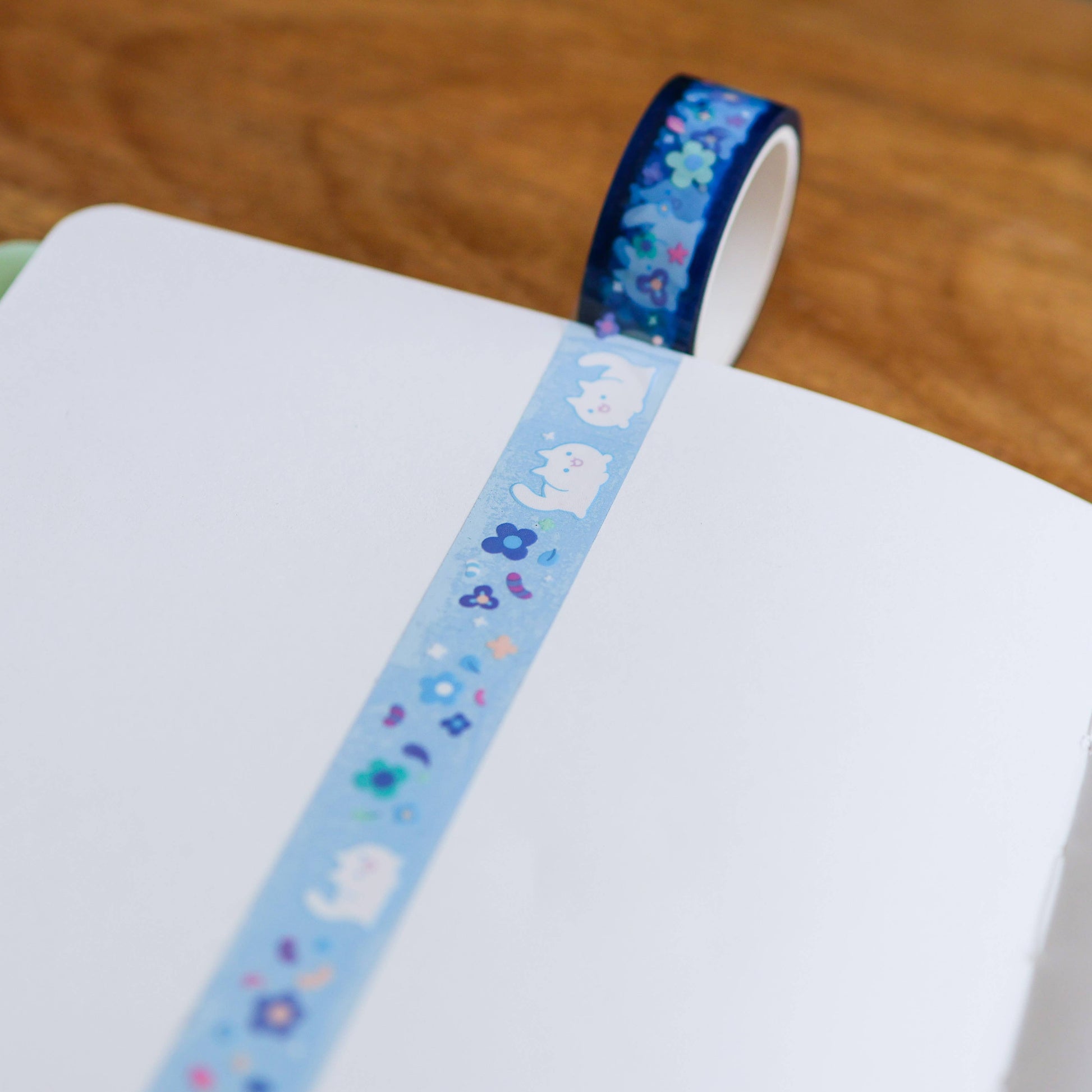 Floral White Cat Clear PET Tape by Thousand Skies | Papertail Fox