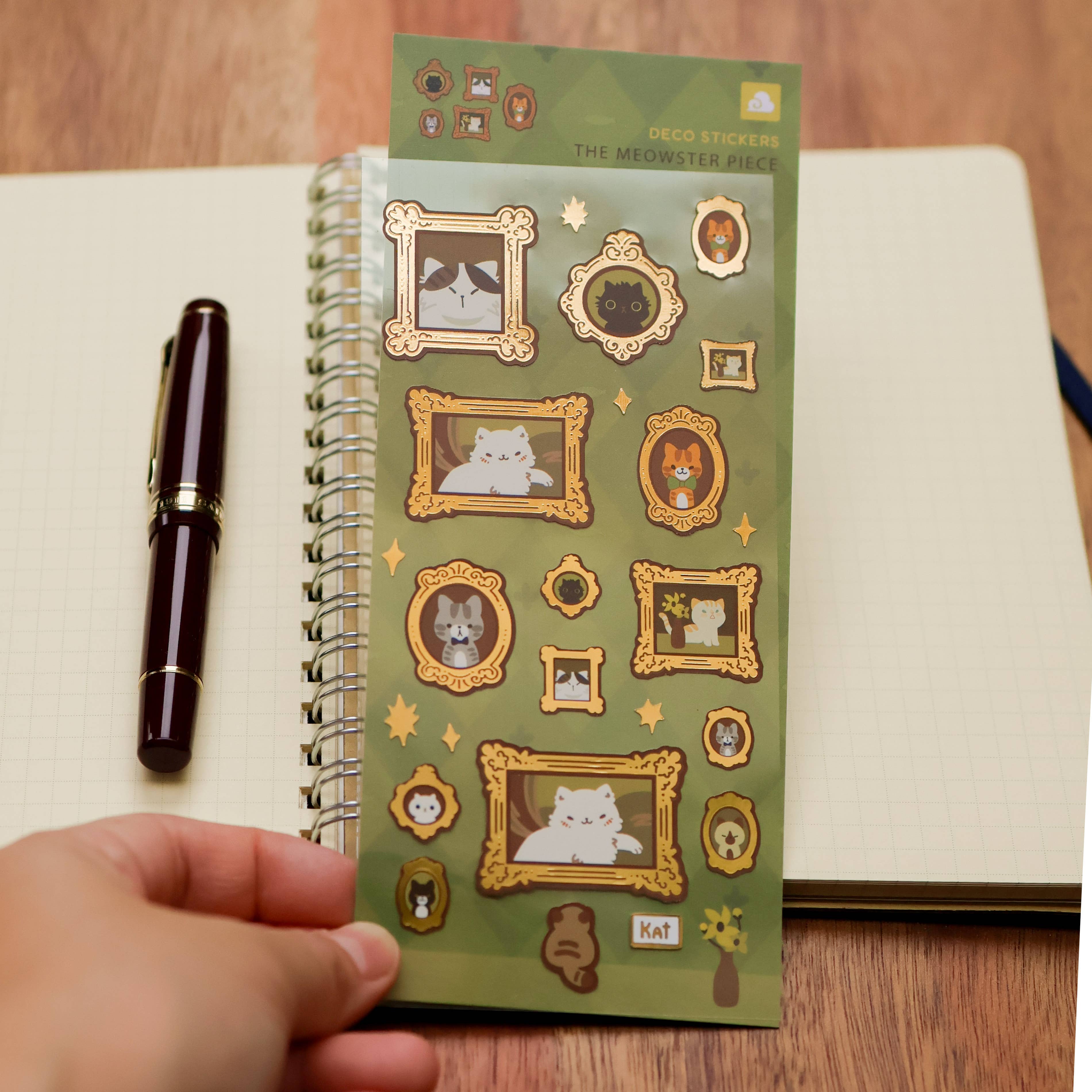 Thousand Skies Meowster Piece (Gold Foil) Sticker Sheet - Foil Accents Cute for Journaling