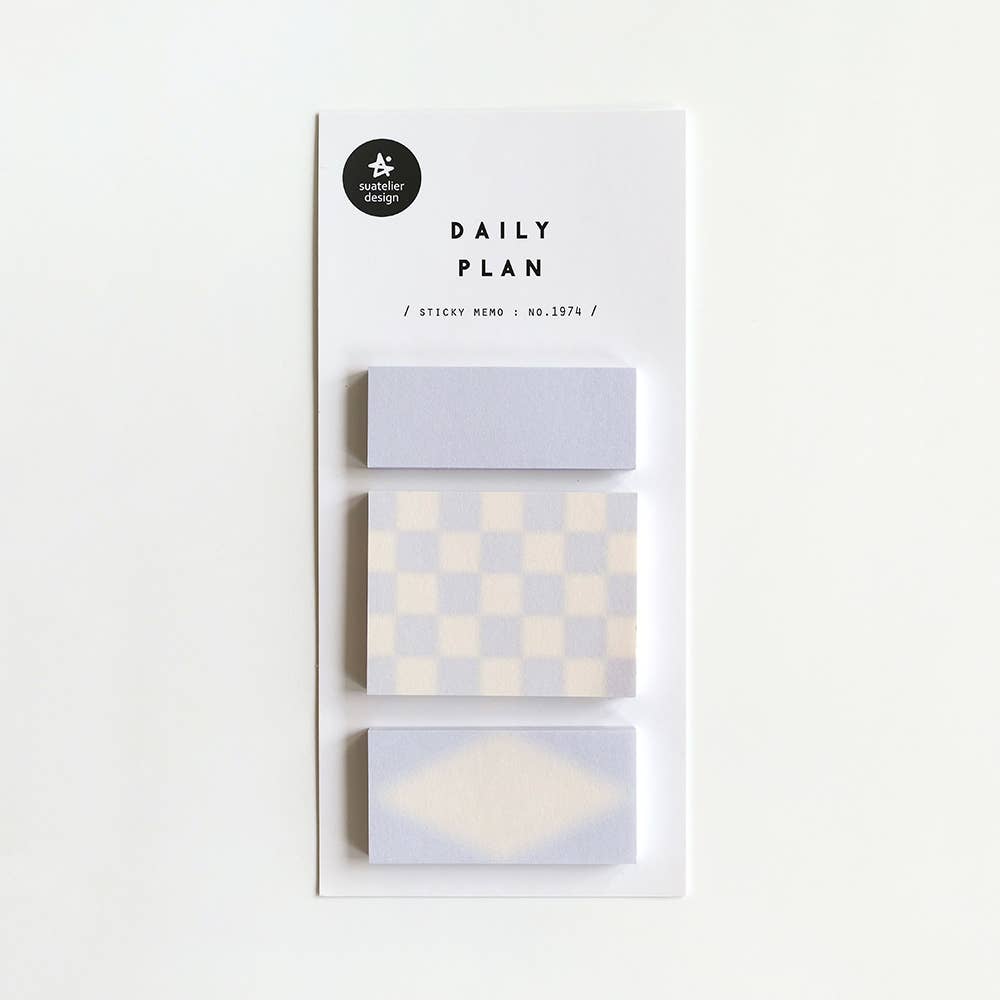 Periwinkle Checker 3 Pad Sticky Memo Set by Suatelier