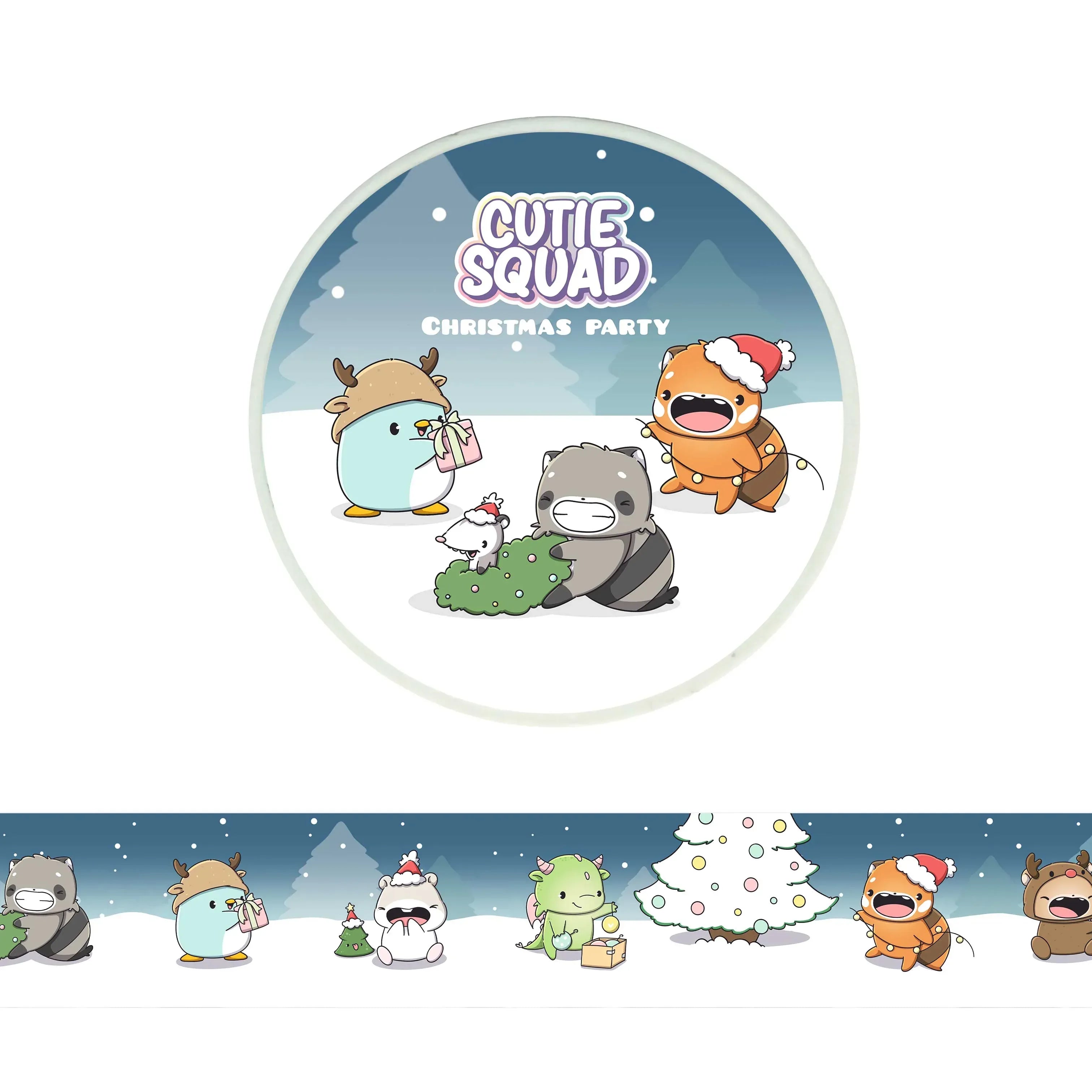 CutieSquad Christmas washi tape featuring festive scenes with small characters and holiday items