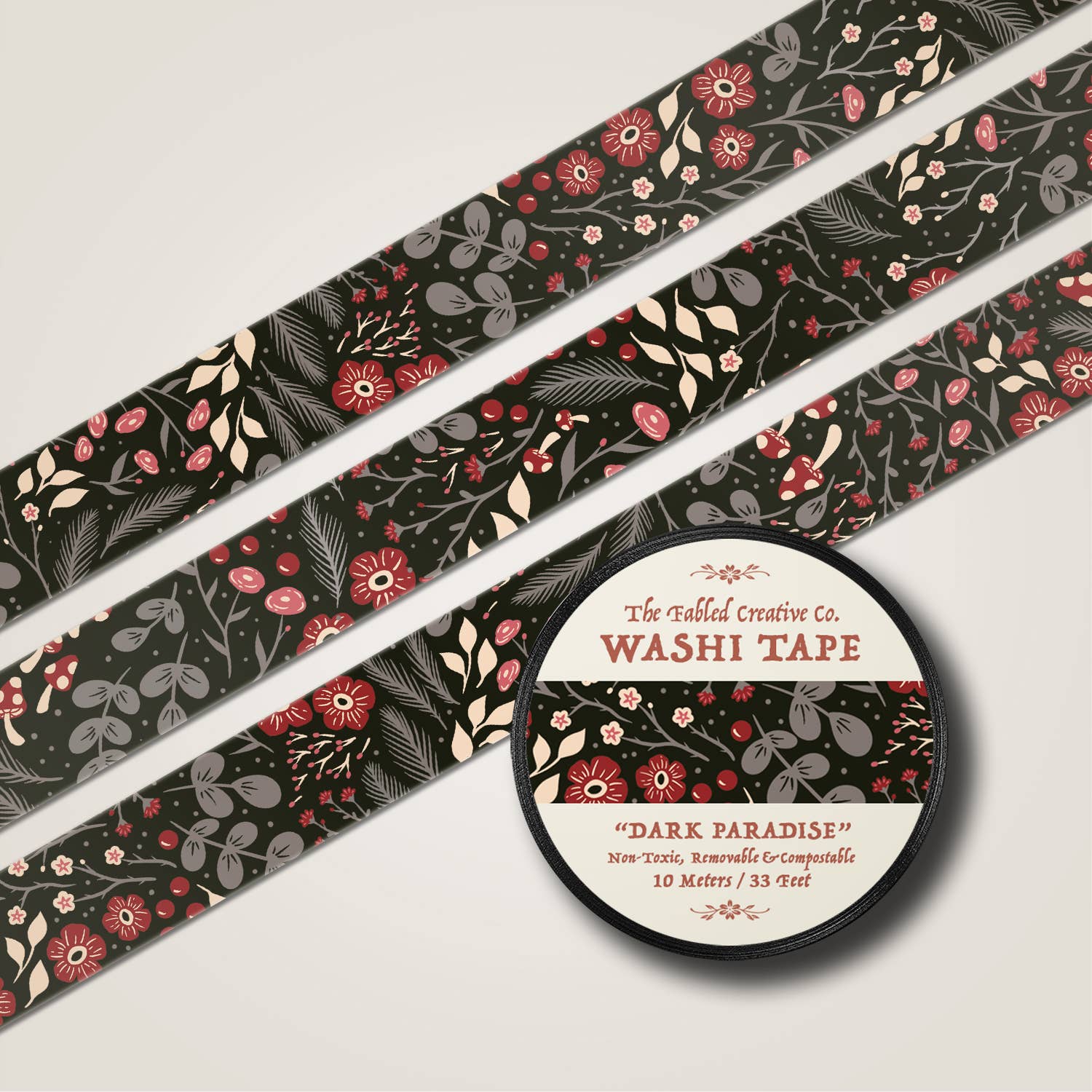Dark Paradise Floral Washi Tape | The Fabled Creative Co.