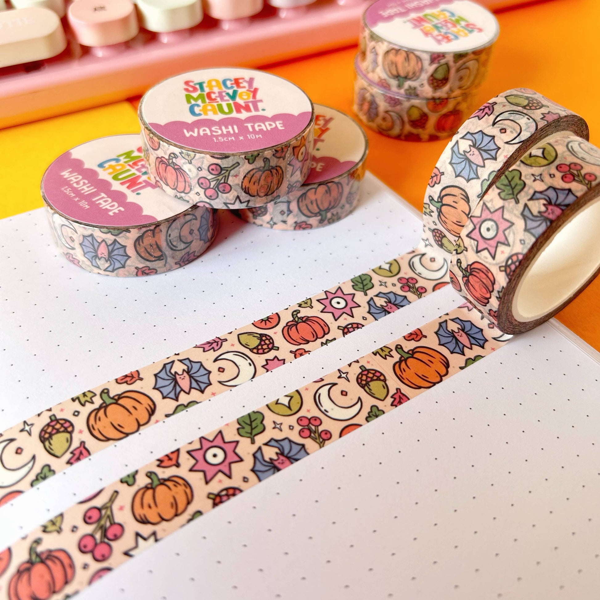 Autumn Pumpkin washi tape by Stacey McEvoy Caunt | pumpkins, bats, and leaves | Papertail Fox