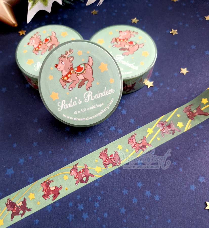 Santa's Reindeer Gold Foil Washi Tape