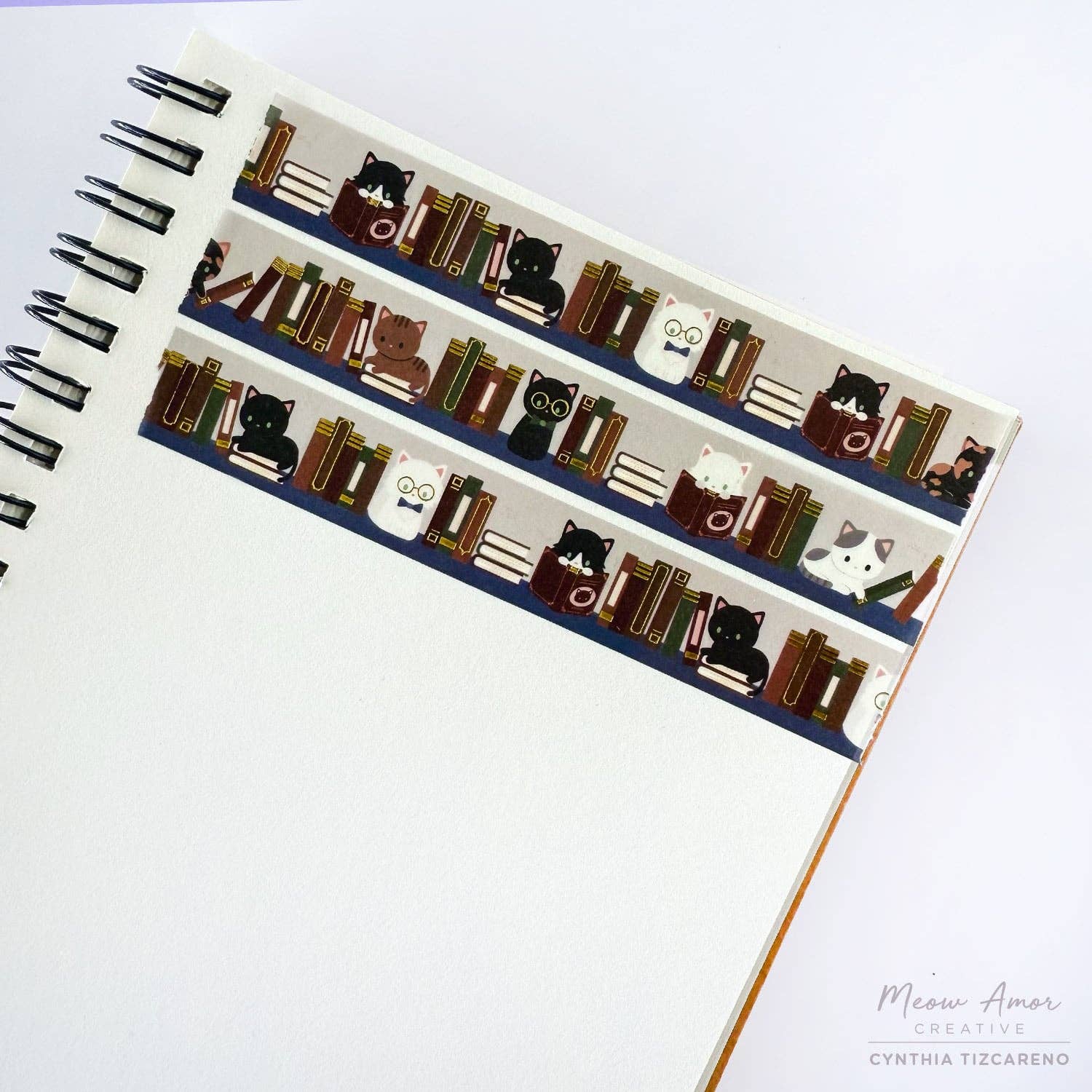 Book Cats Gold Foil Washi Tape | Meow Amor Creative
