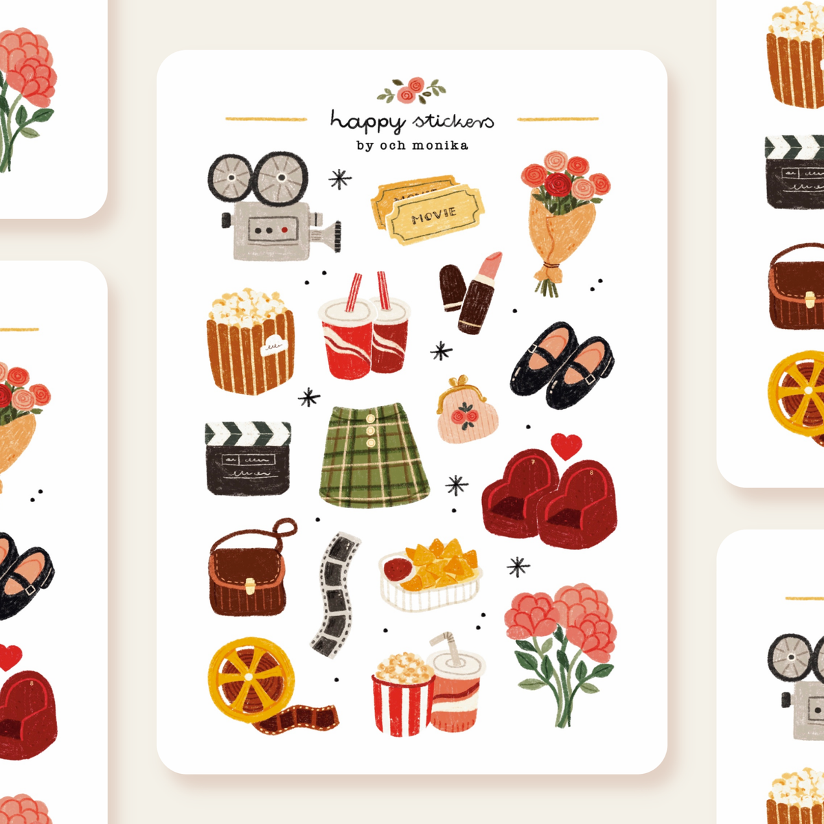 Movie Date Sticker Sheet by Och Monika | Papertail Fox