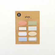 Suatelier Plain.75 pastel label stickers in oval, rectangle, and hexagon shapes in soft colors on kraft paper backing, 2 sheets, made in South Korea