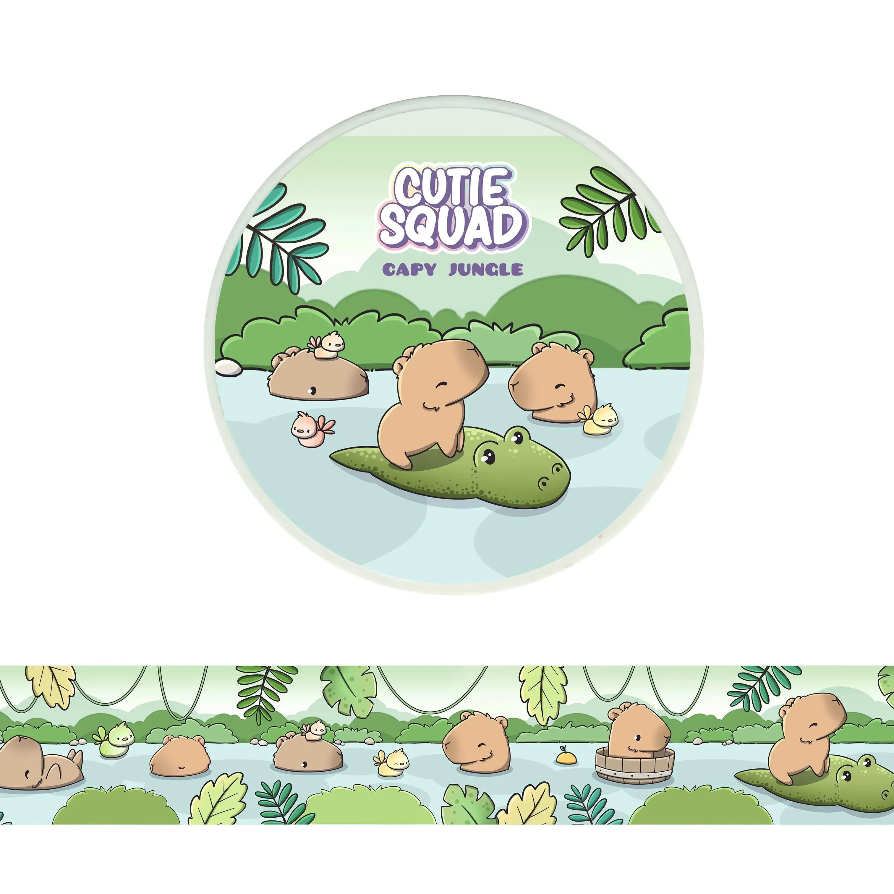 CutieSquad Capy Jungle washi tape featuring capybaras with jungle plants and bath scenes