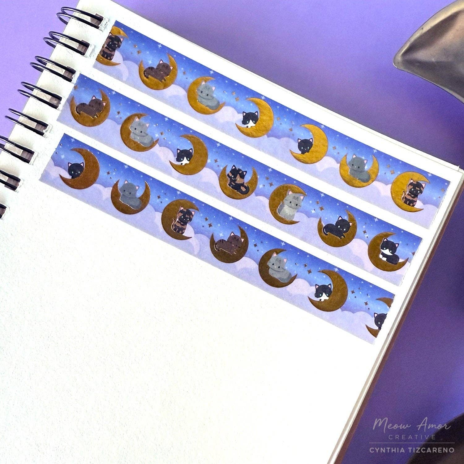 Moon Cats Gold Foil Washi Tape | Meow Amor Creative