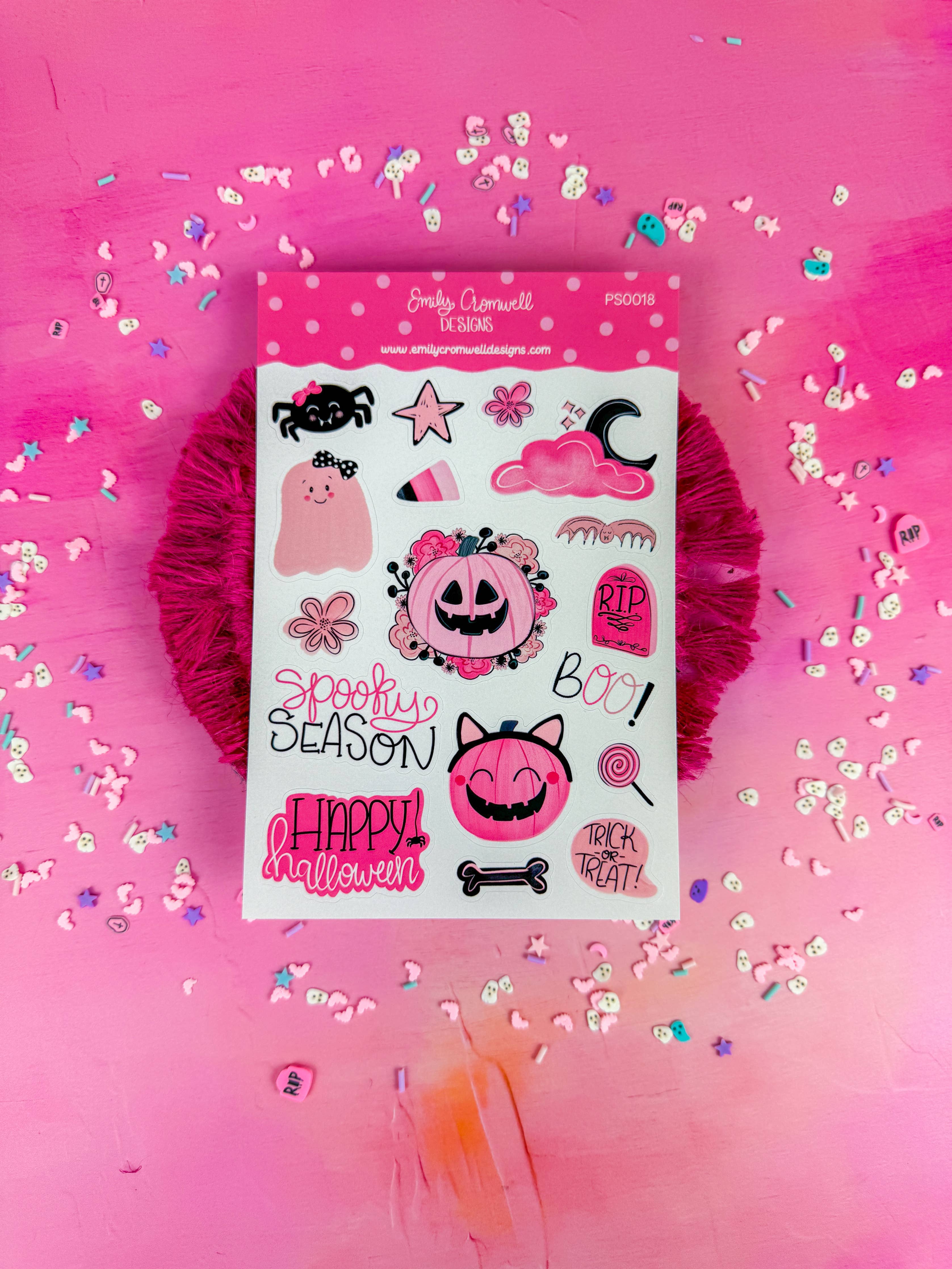 Pink Halloween Planner Sticker Sheet | Emily Cromwell Designs