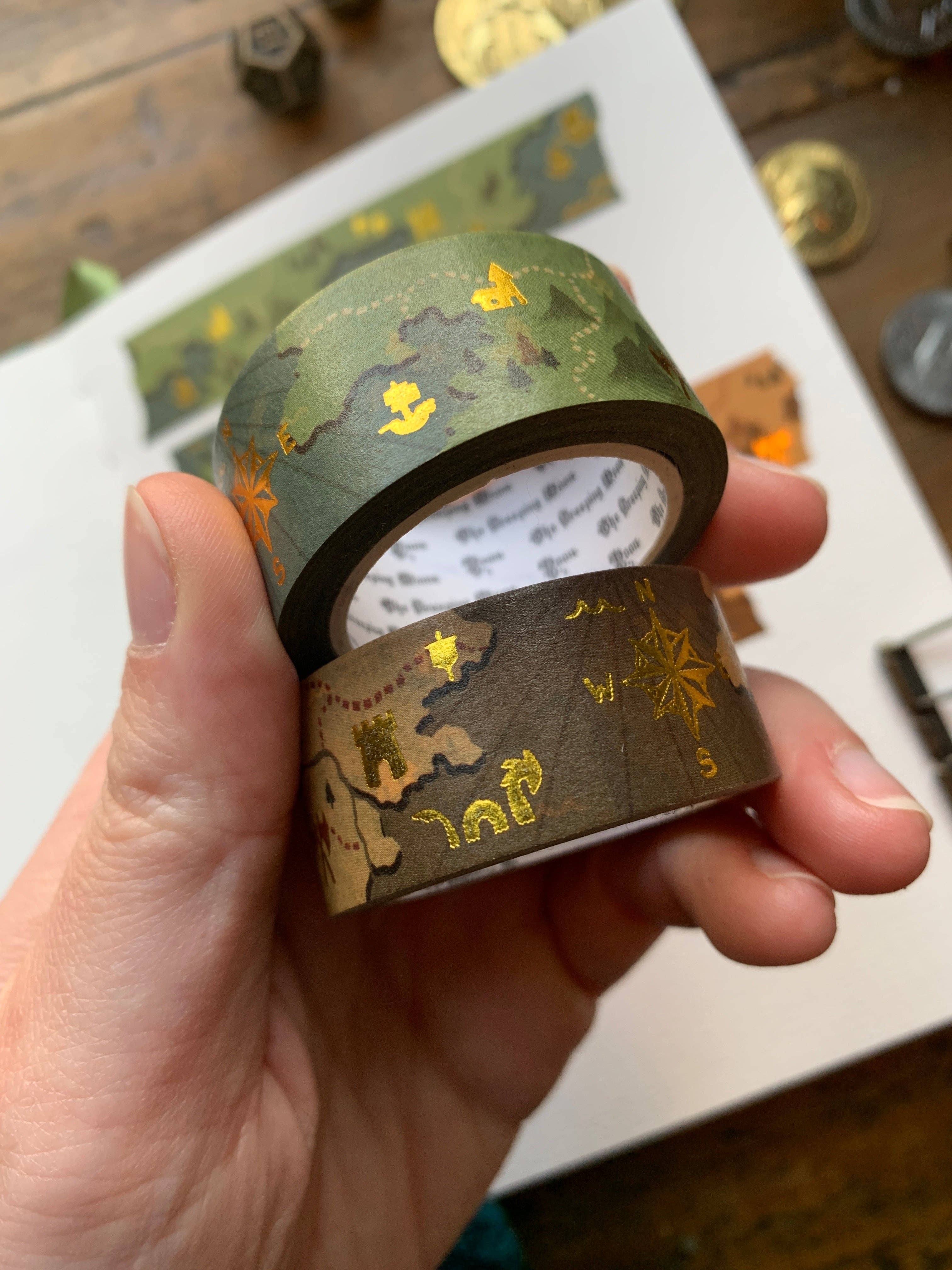 Fantasy Maps Gold Foil Washi Tape, Green | The Creeping Moon
