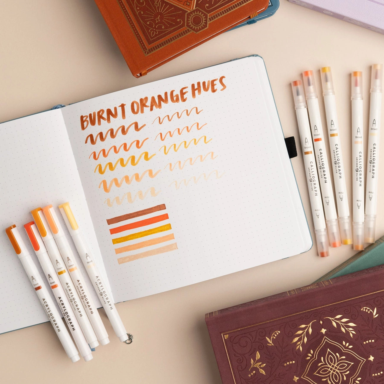 Burnt Orange Hues Calliograph Set of 5 | Archer & Olive