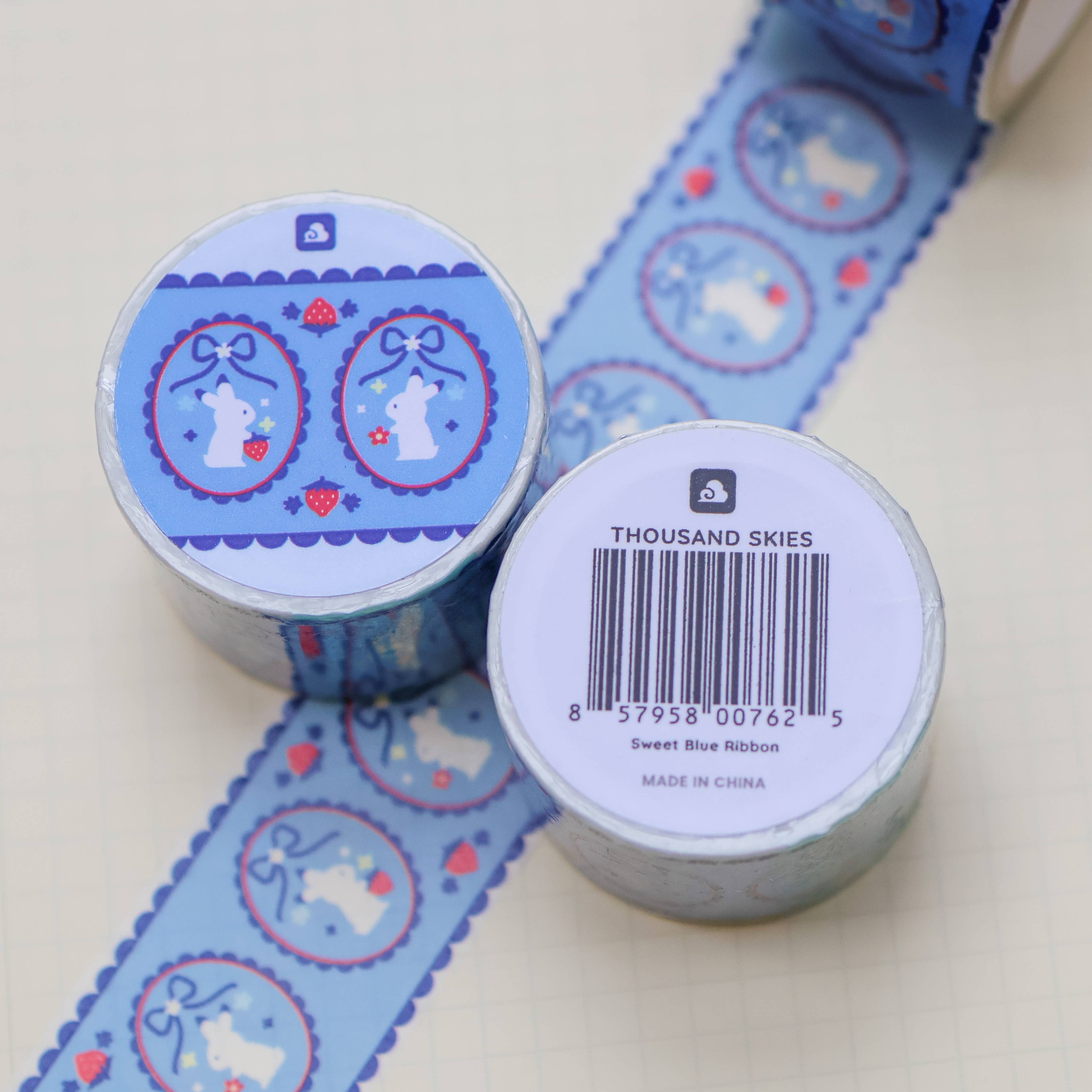 Thousand Skies Sweet Blue Ribbon Washi Tape - 30mm Matte Finish