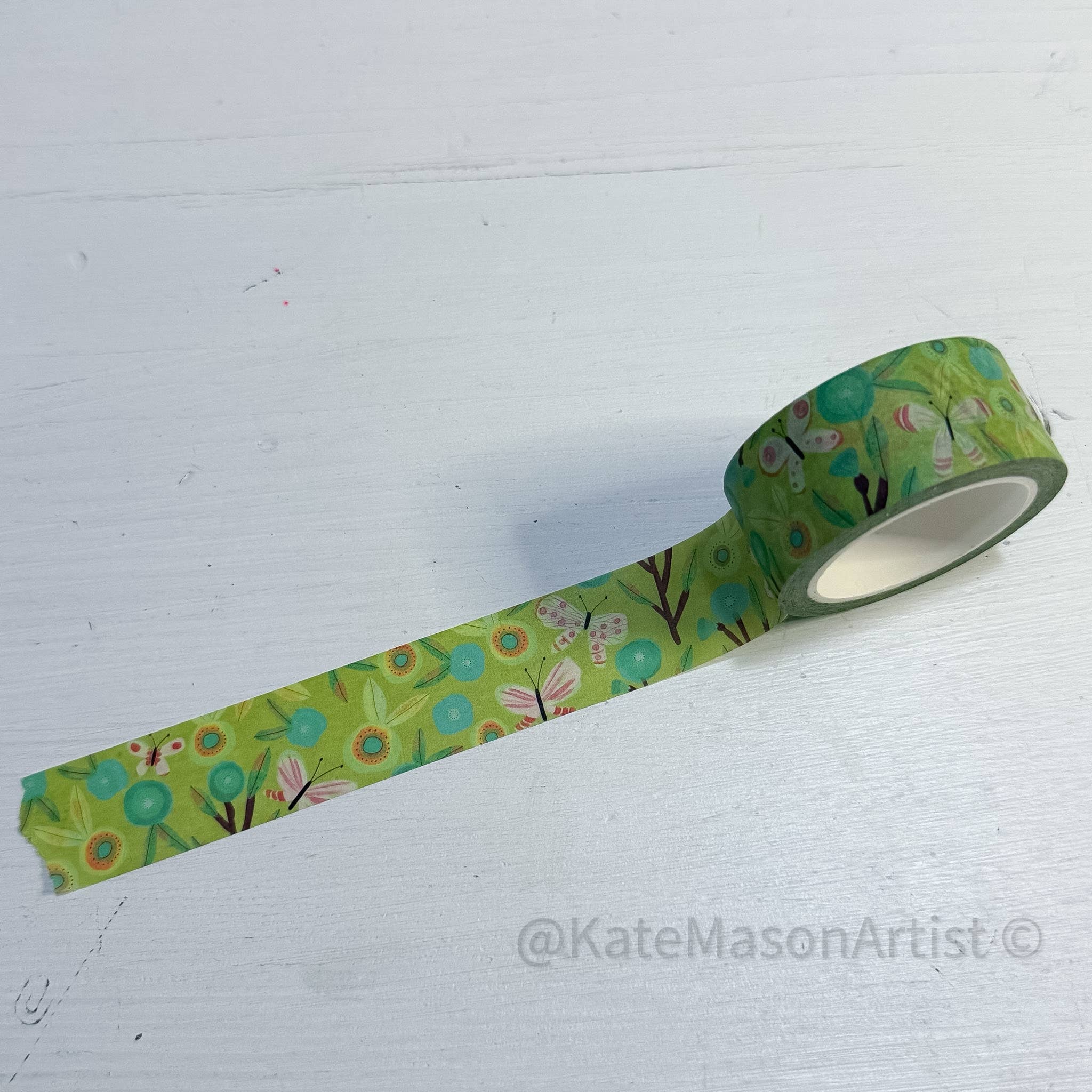 Butterfly Aqua Green Floral Washi Tape | Kate Mason Artist