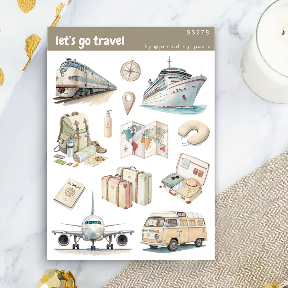 Let's Go Travel Sticker Sheet | Penpaling Paula
