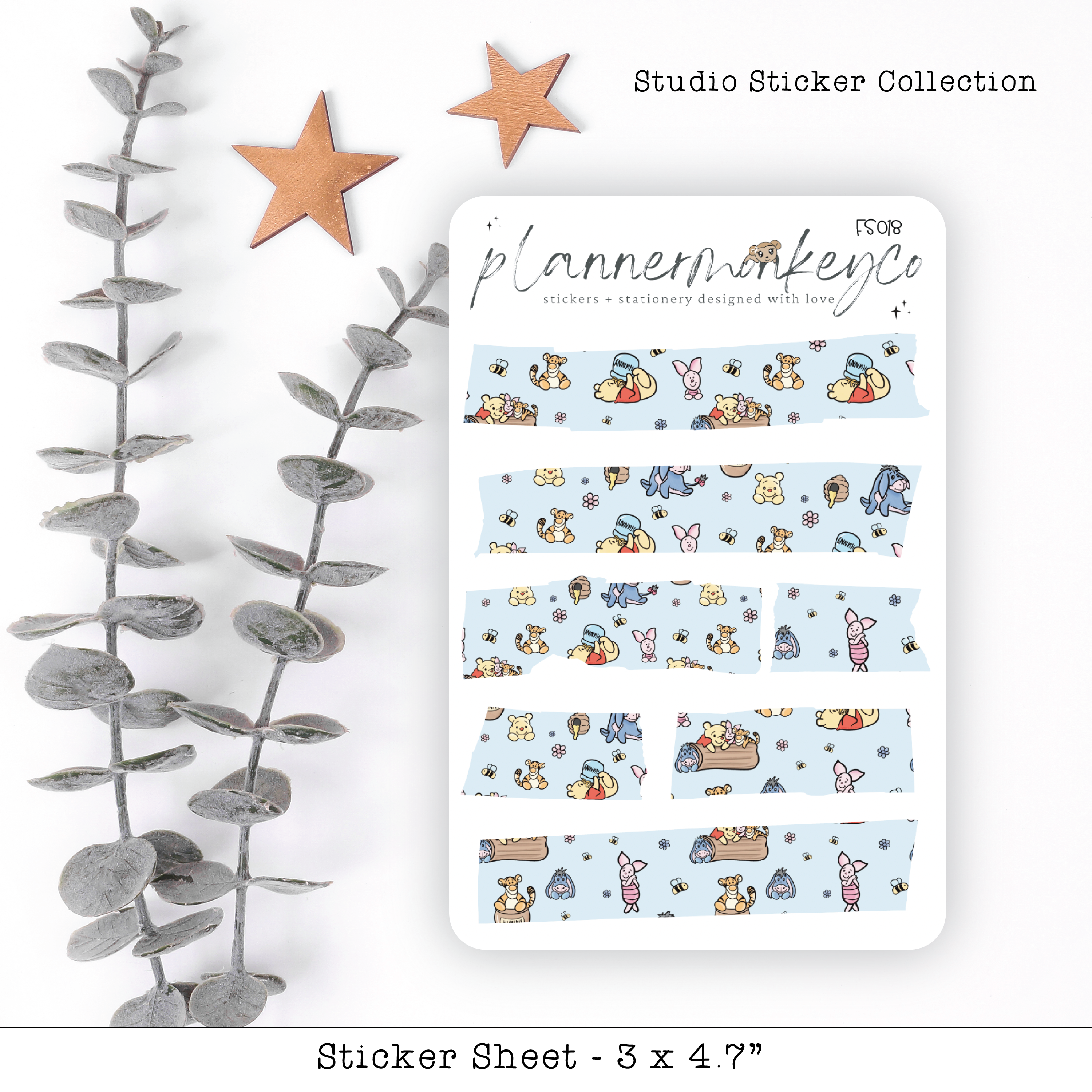 Honey and Friends Blue Washi Tape Stickers | Planner Monkey Co