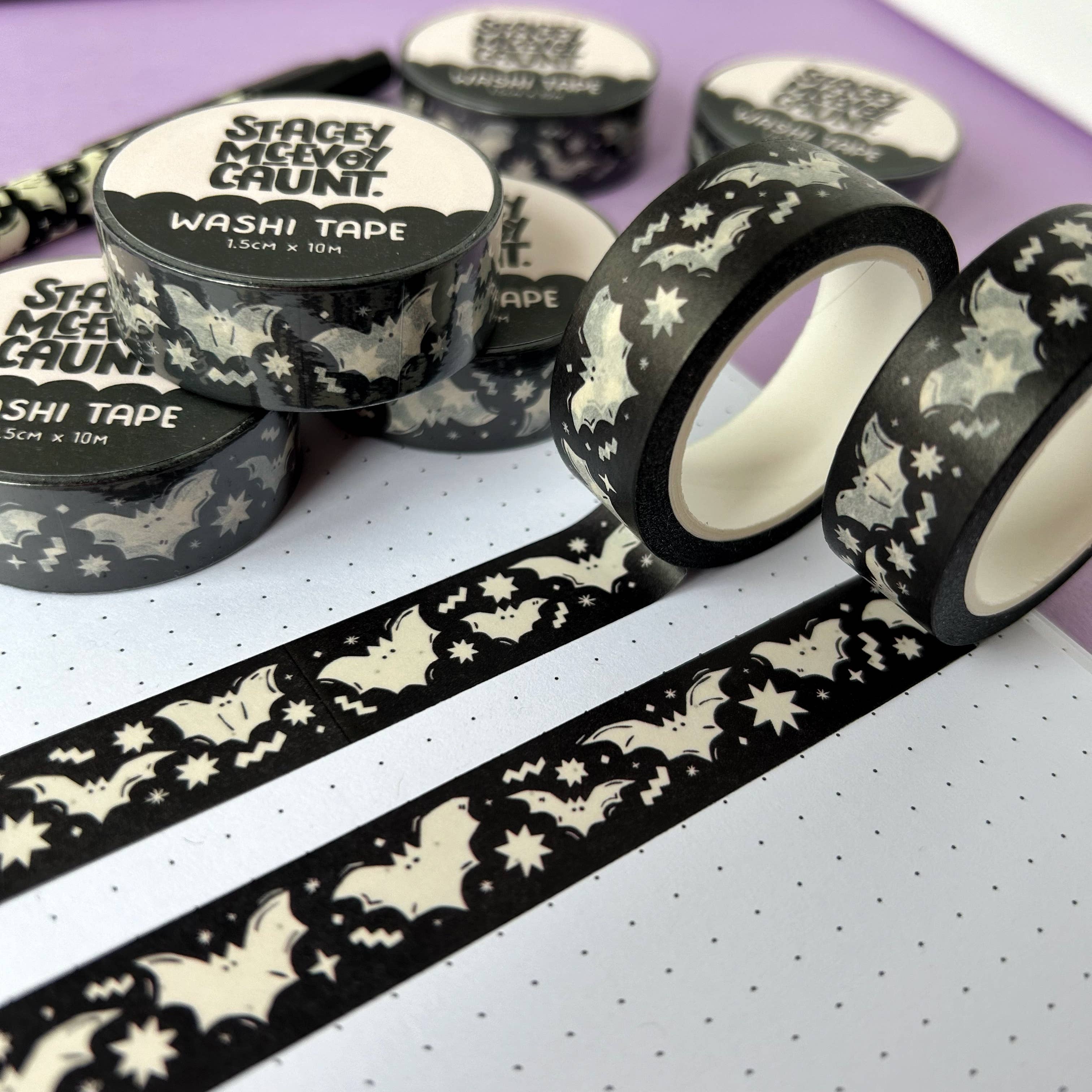 Bats washi tape by Stacey McEvoy Caunt | cute bat repeat pattern | Papertail Fox