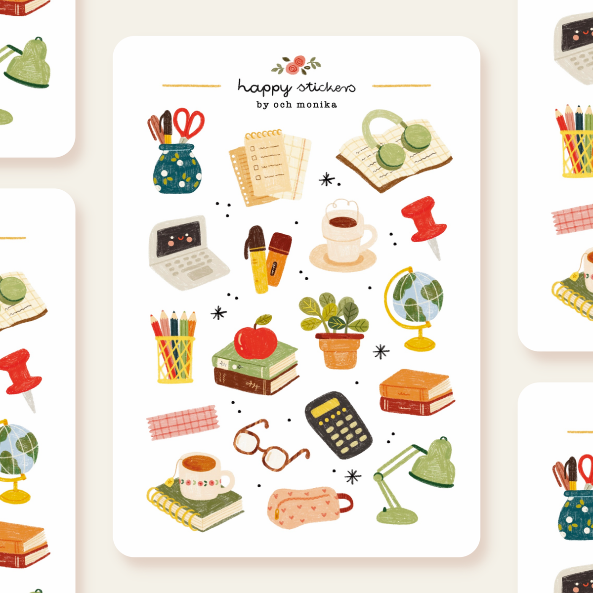 Study Desk Sticker Sheet by Och Monika | Papertail Fox