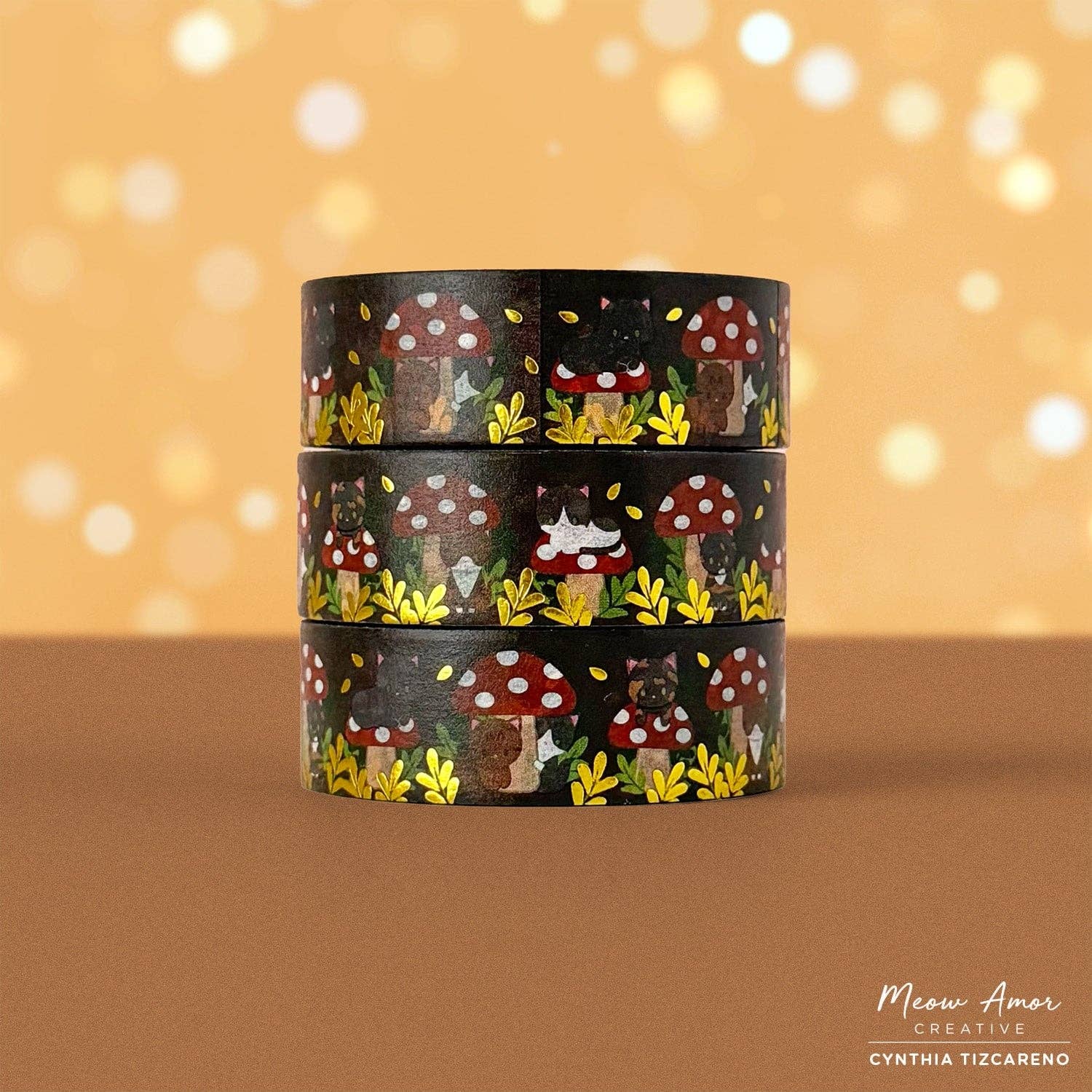 Mushroom Cats Gold Foil Washi Tape by Meow Amor Creative | Papertail Fox