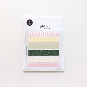 Suatelier Plain.69 spring garden washi sticker strips in pink, yellow, sage green, and dark green patterns, 3 sheets, made in South Korea