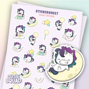 CutieSquad Cloudy Unicorns matte vinyl sticker sheet featuring small unicorns with pastel clouds