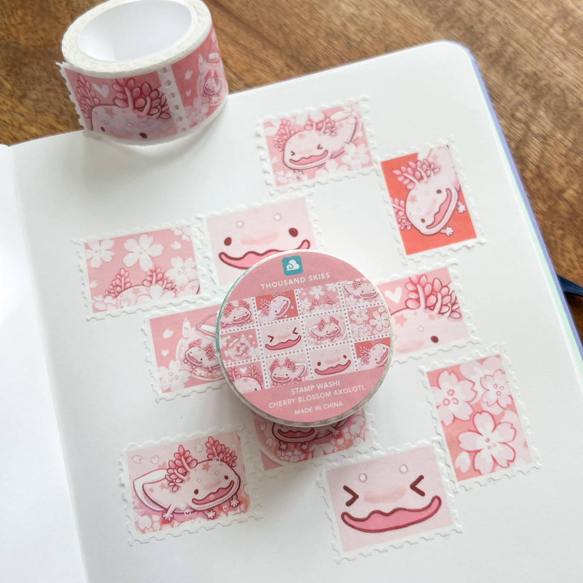 Cherry Blossom Axolotl Stamp Washi Tape by Thousand Skies | Papertail Fox