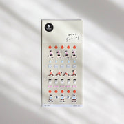 Suatelier Deco.15 fitness and exercise mini sticker sheet with rows of runners, yoga poses, water drops, scales, protein shakes, dumbbells, and fire calorie icons, made in South Korea