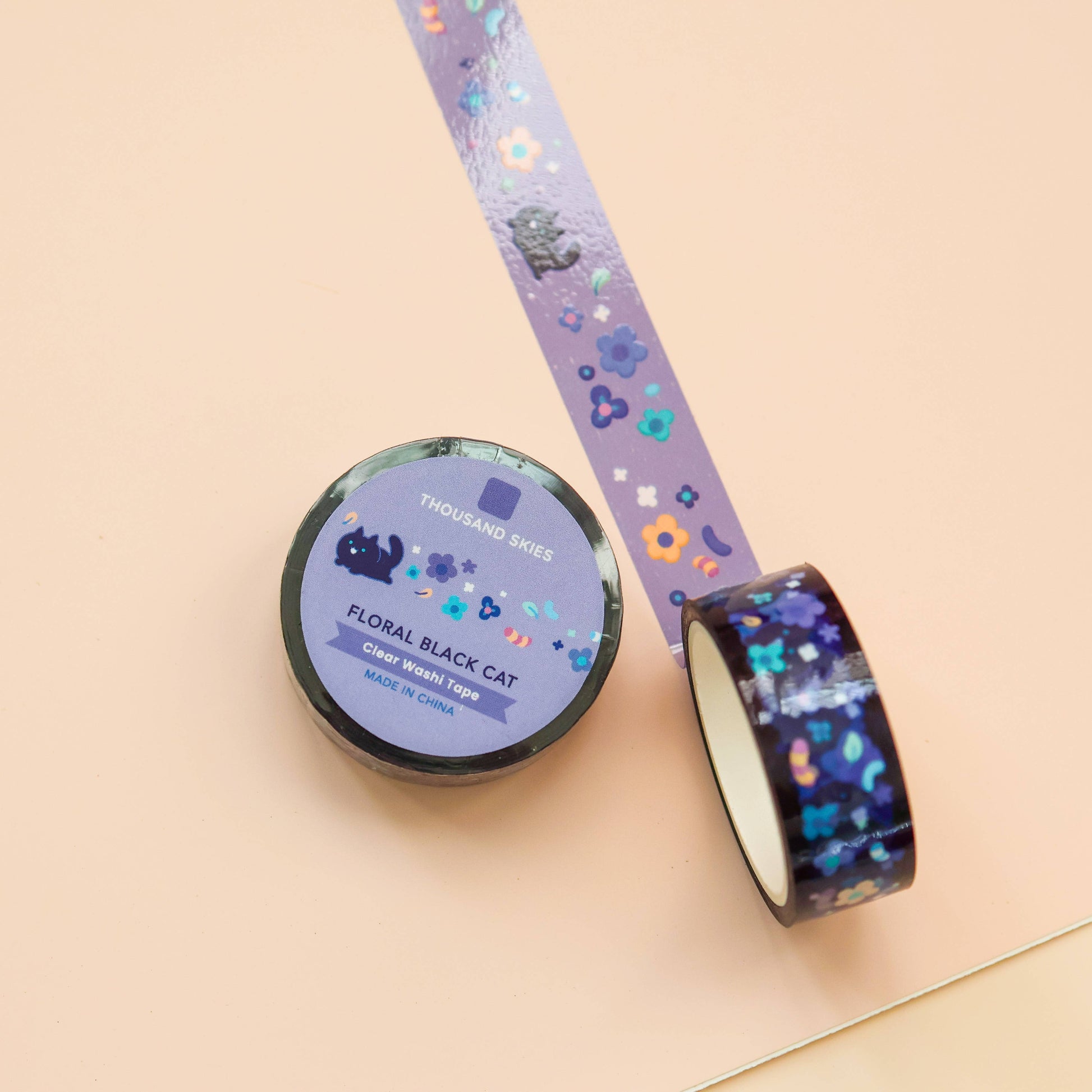 Floral Black Cat Clear PET Tape by Thousand Skies | Papertail Fox