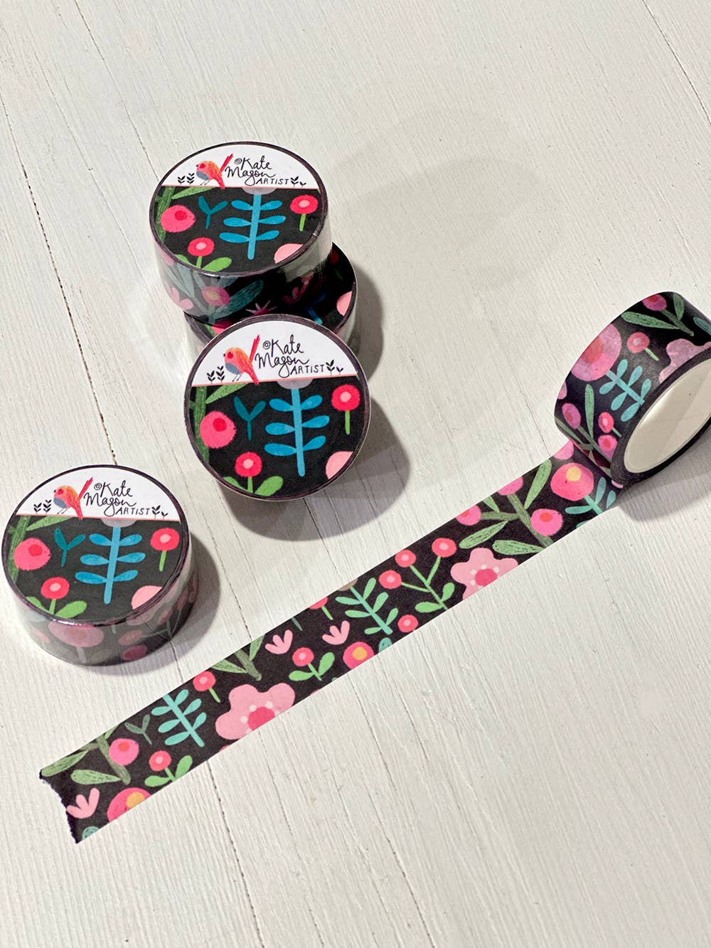 Floral Scandi Black Washi Tape | Kate Mason Artist