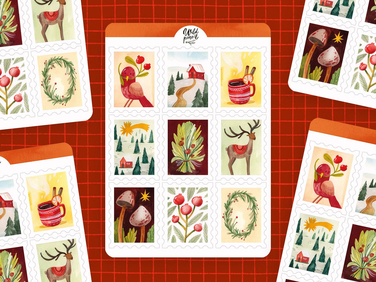 Christmas Stamps Sticker Sheet by Wild Pencil Studio | Papertail Fox