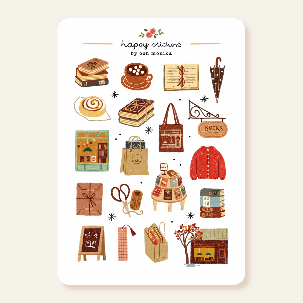 Rainy Bookshop Sticker Sheet | Och Monika