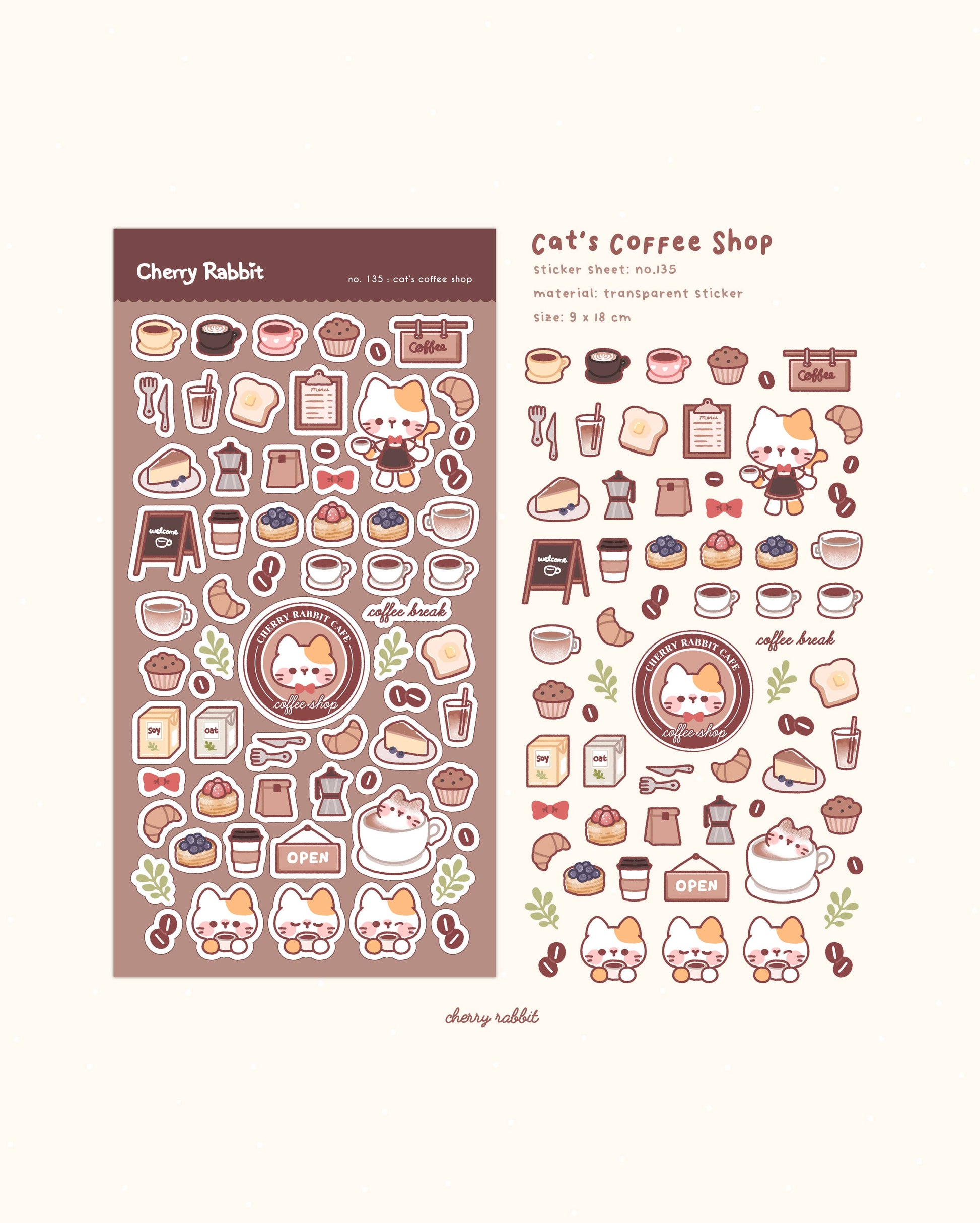 Cat's Coffee Shop Sticker Sheet no.135 by Cherry Rabbit | Papertail Fox