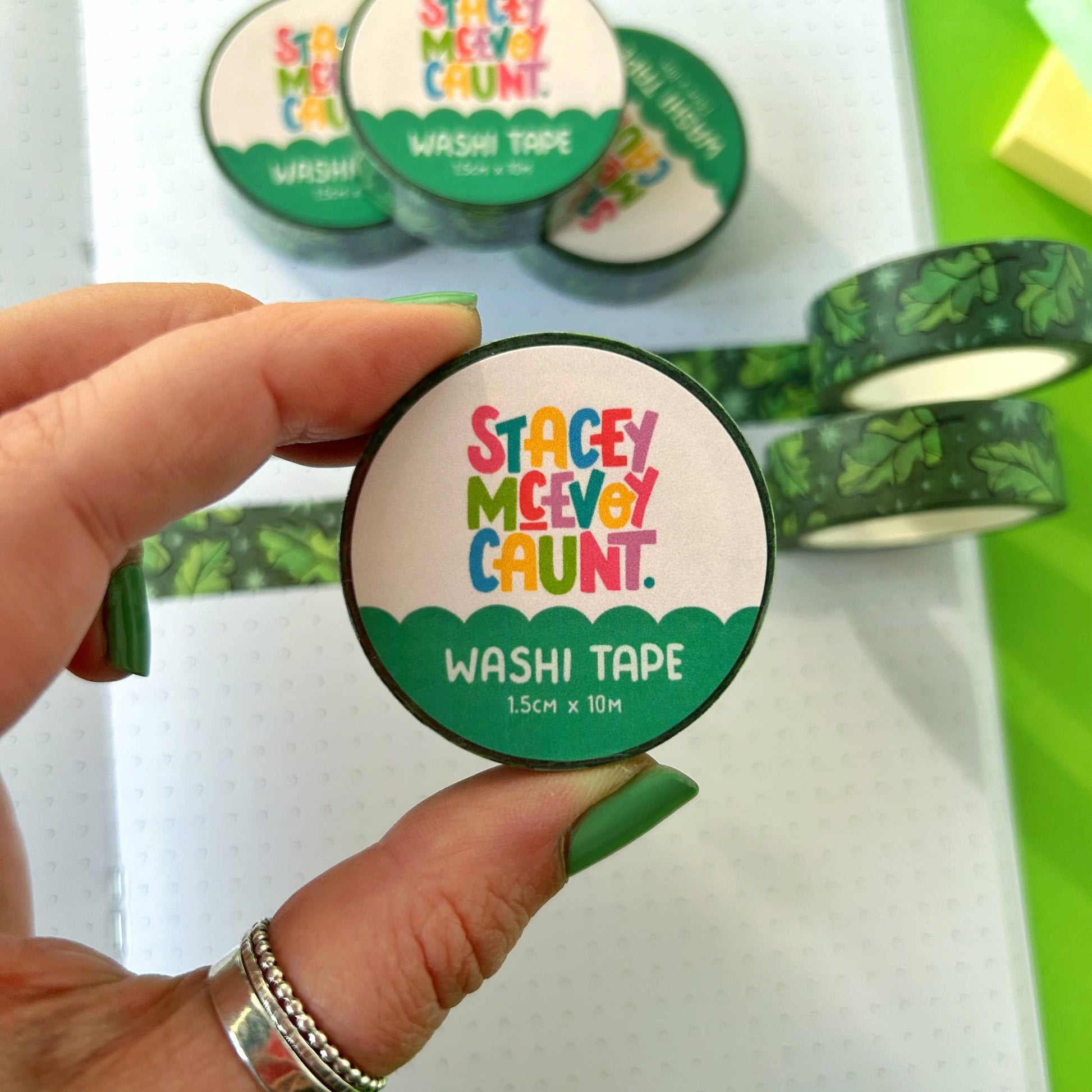 Oak Leaves washi tape by Stacey McEvoy Caunt | green oak leaf repeat pattern | Papertail Fox