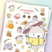 CutieSquad Cozy Forest matte vinyl sticker sheet featuring forest animals in warm autumn tones
