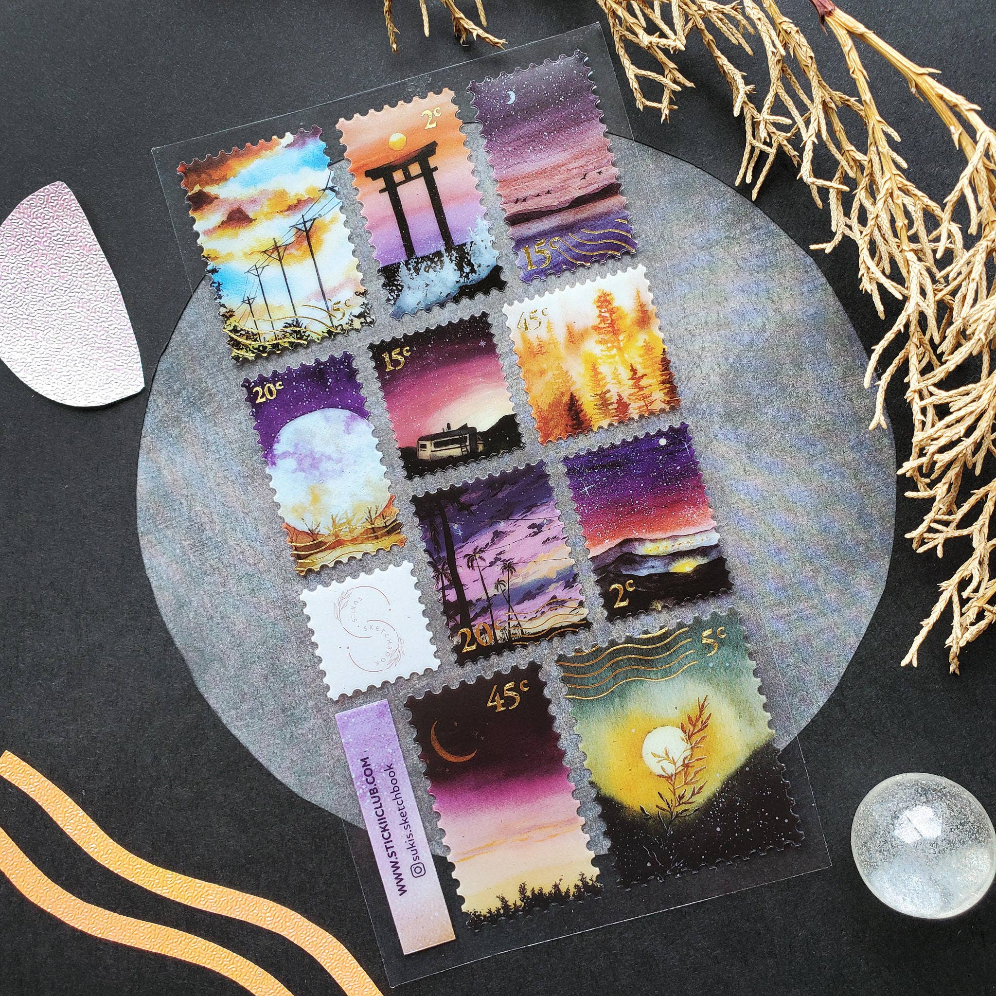After Sundown Stamps Sticker Sheet | Stickii