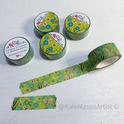 Butterfly Aqua Green Floral Washi Tape | Kate Mason Artist