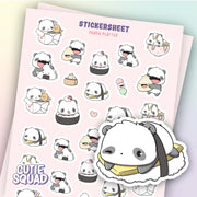 CutieSquad Panda Platter matte vinyl sticker sheet featuring pandas with various foods and snacks