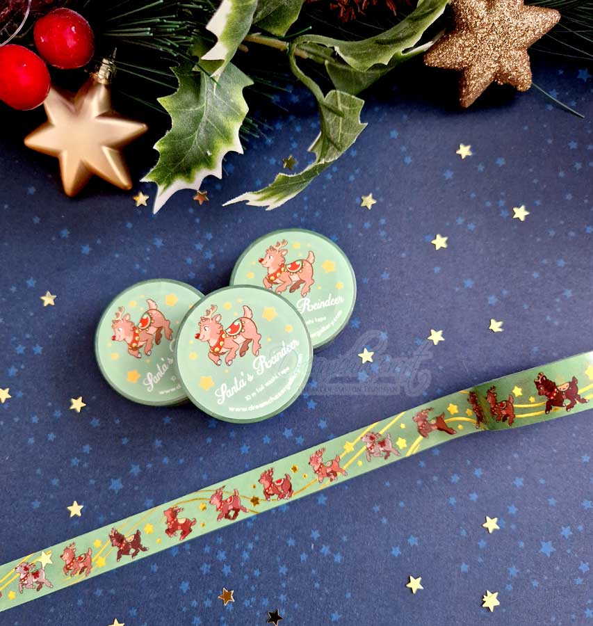 Santa's Reindeer Gold Foil Washi Tape