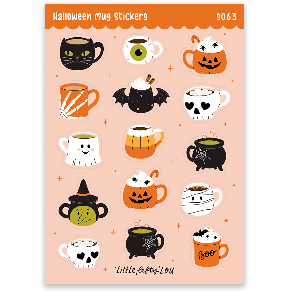Halloween Mugs Sticker Sheet by Little Lefty Lou | Papertail Fox