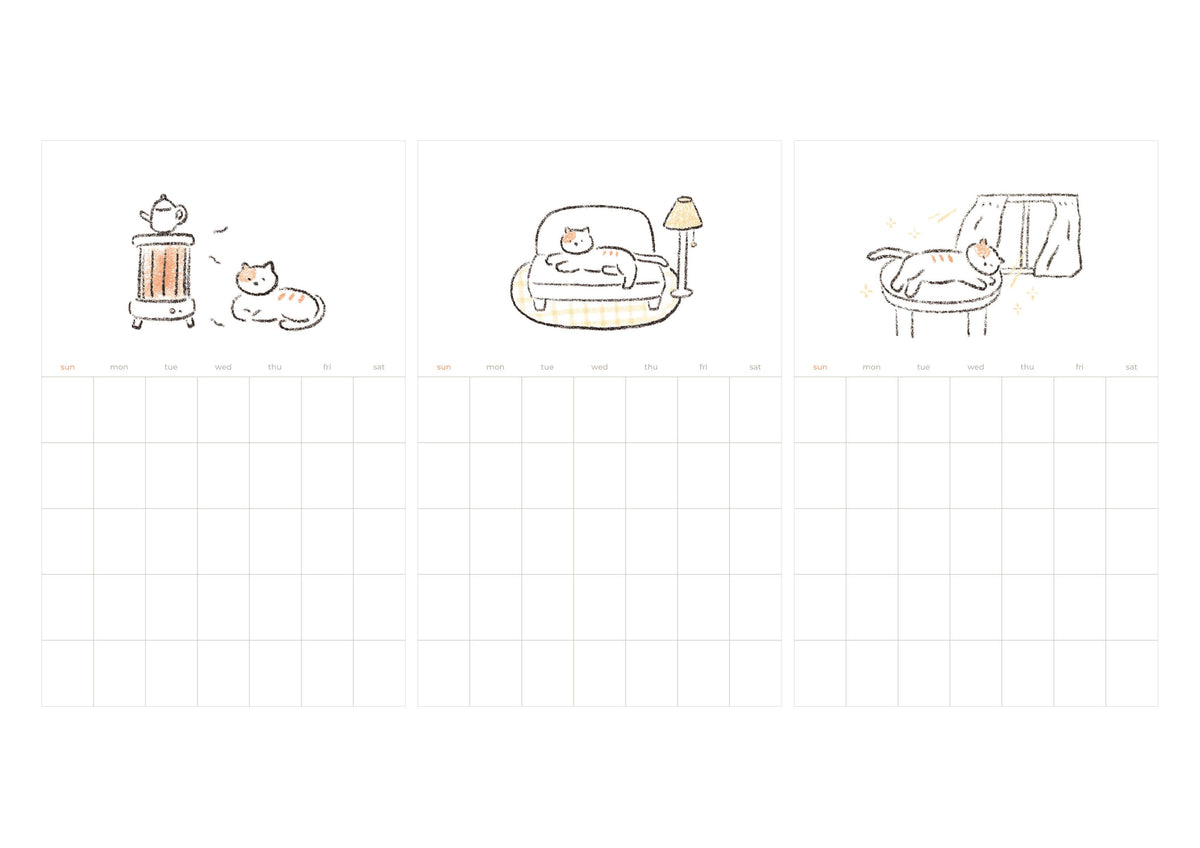 Cozy Cat Monthly Plan 12 Sheet Sticker Set by Suatelier