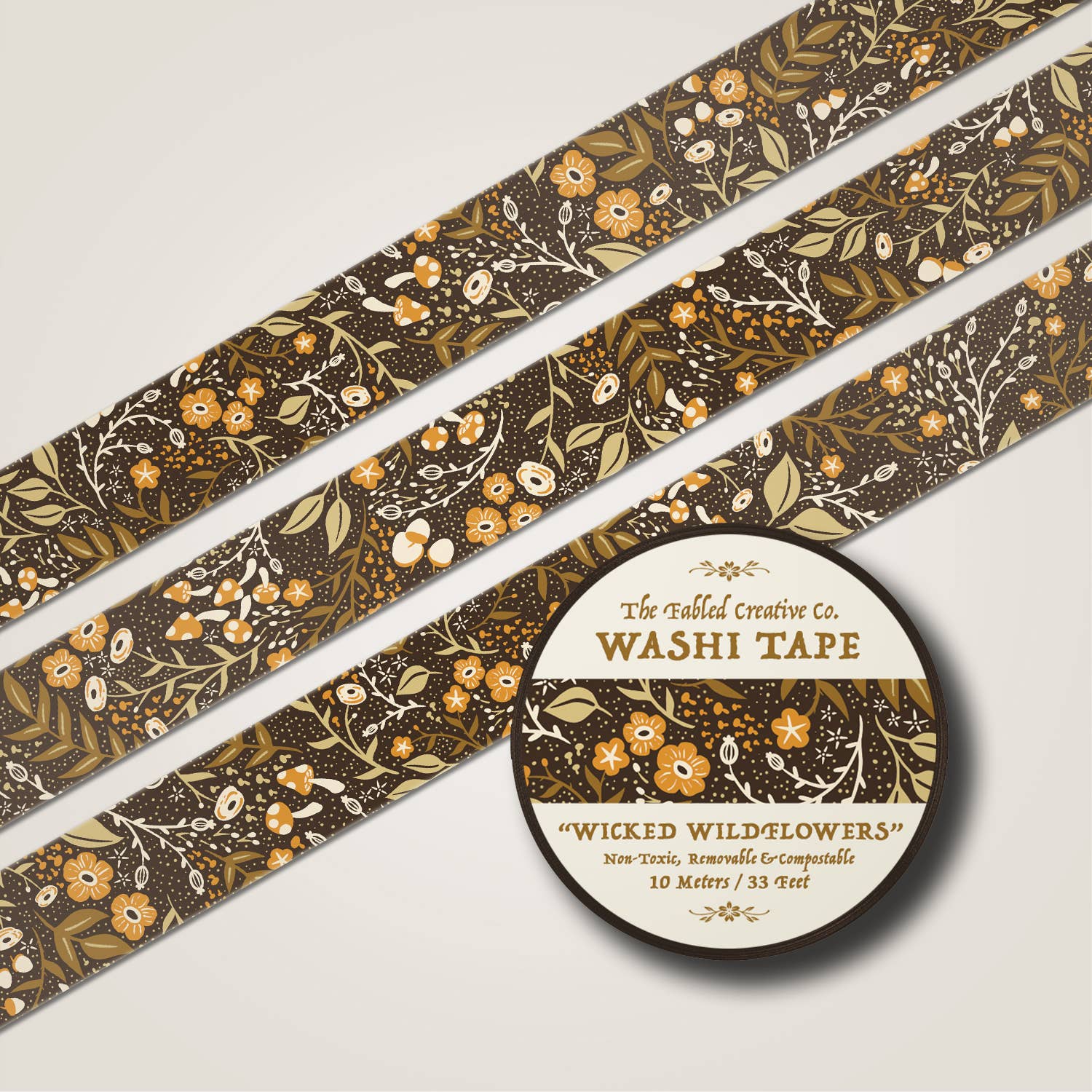 Wicked Wildflowers Washi Tape - Amber | The Fabled Creative Co.