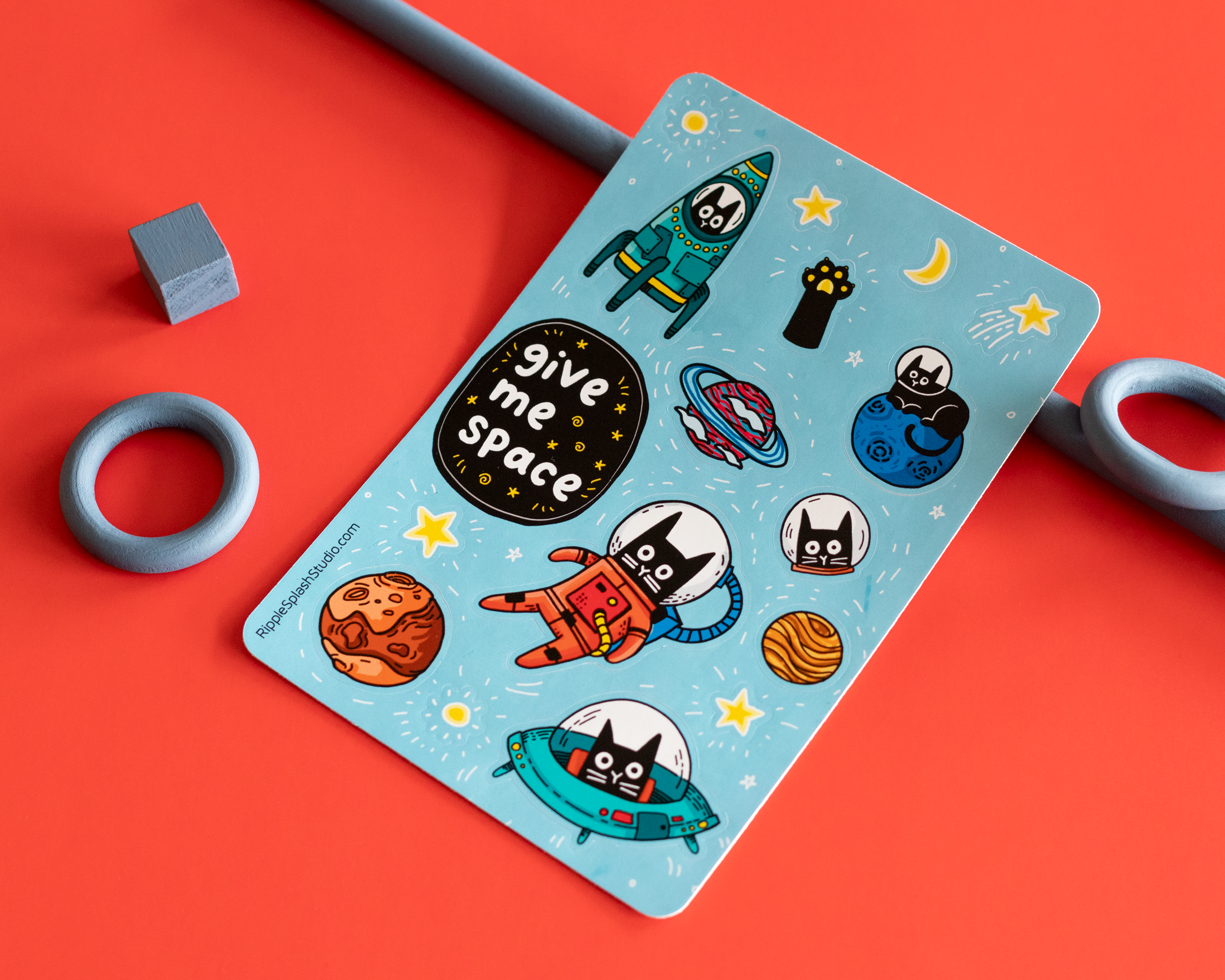 Space Cat Sticker Sheet by RippleSplash Studio | Papertail Fox